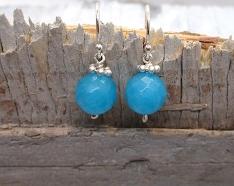 Turquoise Quartz Crowned Sterling Silver Hook Earrings