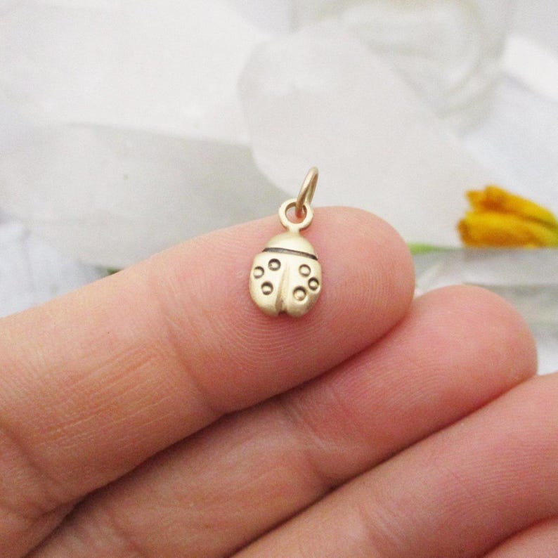 Gold Ladybug Charm, My Little Love Bug Charm in Solid Gold
