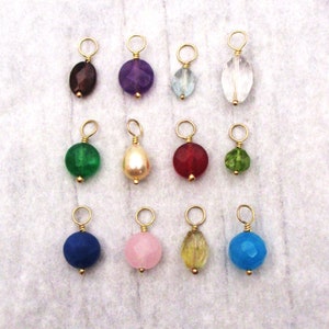 14K Solid Gold Genuine Birthstone Various Sizes Gem Bead Charm, Birth stone charms for every month in various shapes.