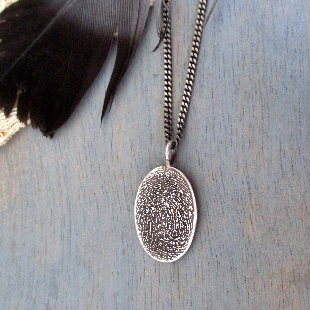 Sterling Silver Fingerprint Pendant, Men's Memorial Jewelry From Flat
