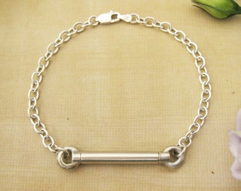 Cylinder Pendant for Cremation Ashes Bracelet, Sterling Silver, Memorial Urn for Ashes, Cremation Urn Women&#39;s or Men&#39;s Bracelet, Pet Ashes