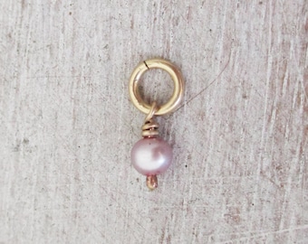Pink Pearl Charm in Gold, Gold Filled or Silver Finding, 14 Karat Gold Pearl Charm, Rose Gold Pearl Pendant, White Gold Pearl