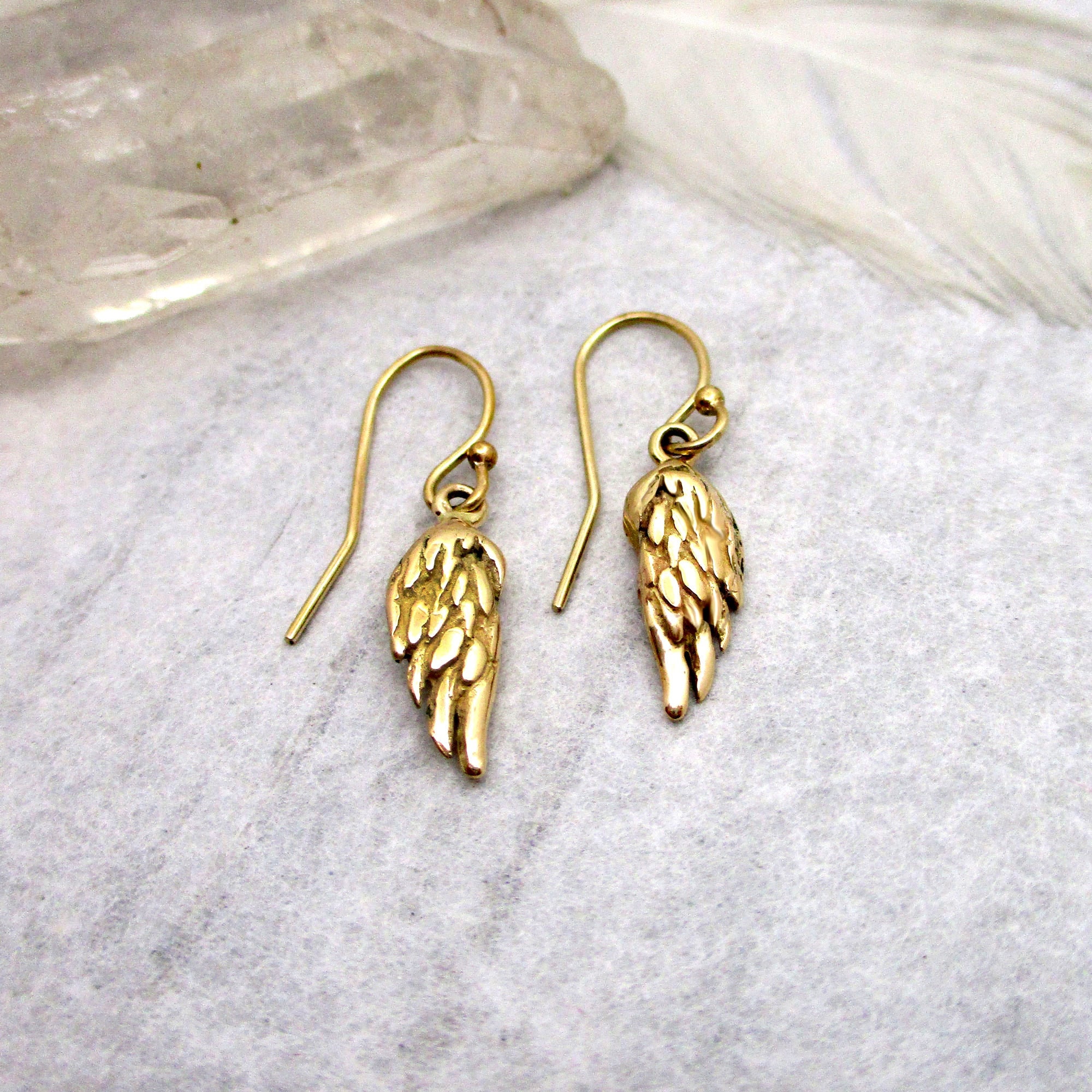 Feathered Angel Wing Earrings in Solid 14 Karat Yellow Gold Guidance and Protection Etsy Canada