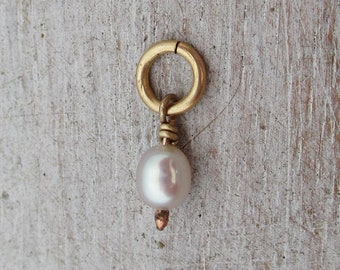 White Pearl with Gold, Gold Filled or Silver Finding, 14 Karat Gold Pearl Charm, Rose Gold Pearl Pendant, White Gold Pearl