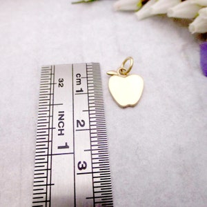 May include: A gold-colored apple charm pendant measuring approximately 1 inch in length. The charm is shown next to a ruler for size reference.