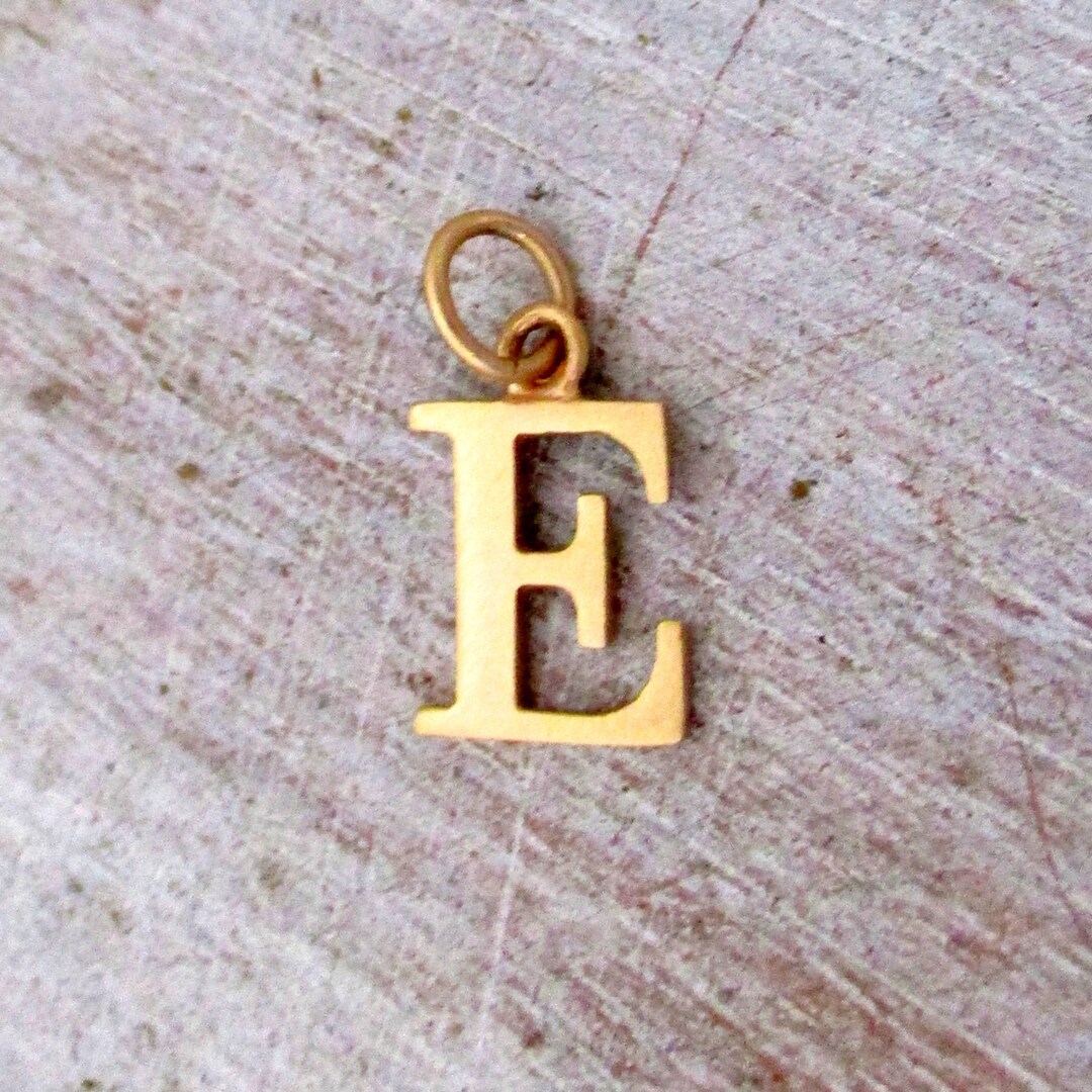 14K Solid Gold Capital E Letter E Initial Pendant, Letter E Gold ...