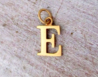 14K Solid Gold Capital E Letter E Initial Pendant, Letter E Gold Initial Charm , Choose, Yellow Gold, Rose Gold or White Gold