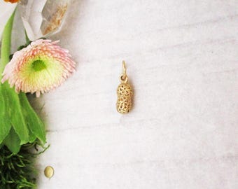 Tiny Little Peanut Charm in solid 14 Karat Gold