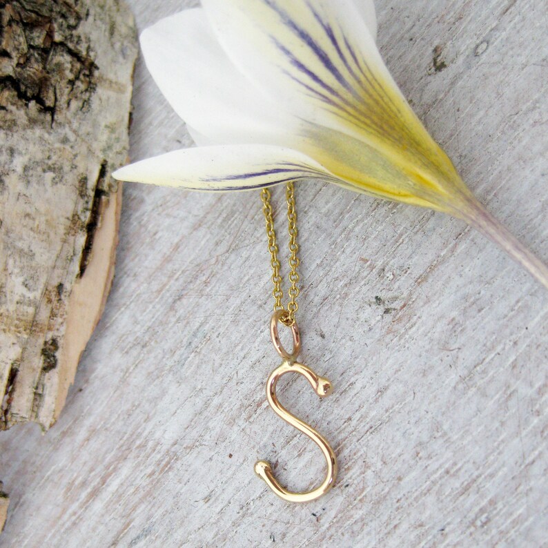 14K Gold Handmade Script Initial Pendant Letter S Initial - Etsy