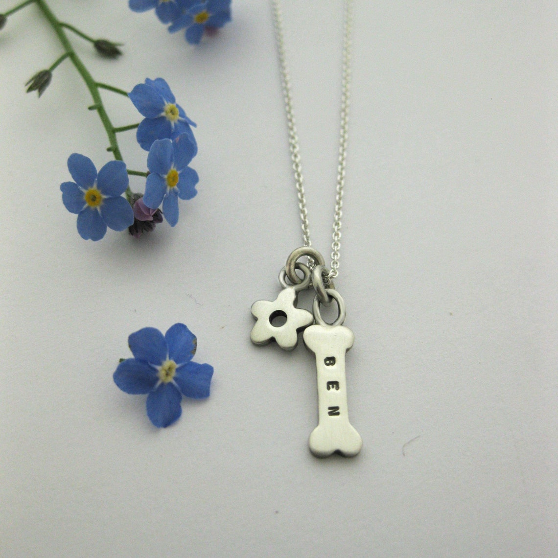 Silver Personalized Dog Bone Charm Necklace Bone Charm Bone Etsy
