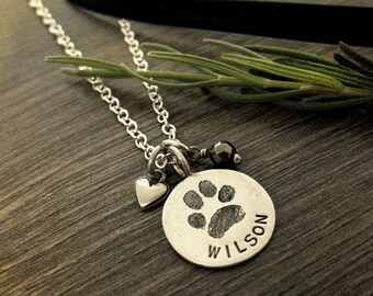 Your Dog's or Cat's Paw Print Charm Necklace, Pet Loss, Memorial, Keepsake, Personalized, Dog Jewelry, Cat Jewelry