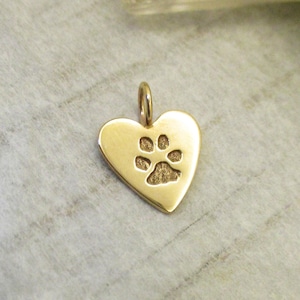 Little Paw Print Heart with Your Dog&#39;s or Cat&#39;s Paw Print in Solid 14k Gold