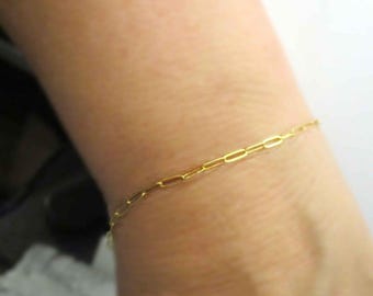 Gold Paperclip Chain Bracelet, Solid 14K Gold.