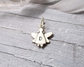 Sterling Silver Mini Guardian Angel Pendant - Personalized Charm