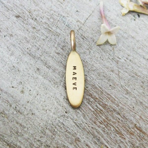 14 Karat Gold Oval Necklace, Oval Name Pendant, Gold Oval Charm, Child's Name Necklace, Mother's Jewelry