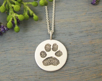Your Dog's Actual Paw Print Necklace, Pet Loss, Memorial Dog Cat Paw Pendant, Pet Jewelry, Personalized, Dog Jewelry, Cat Jewelry 18mm