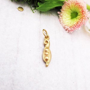 14 Karat Gold Sweet Pea Charm, Gold Peas in a Pod Charm, My Sweet Pea Pendant in Solid 14K Gold, Gold Peapod Jewelry