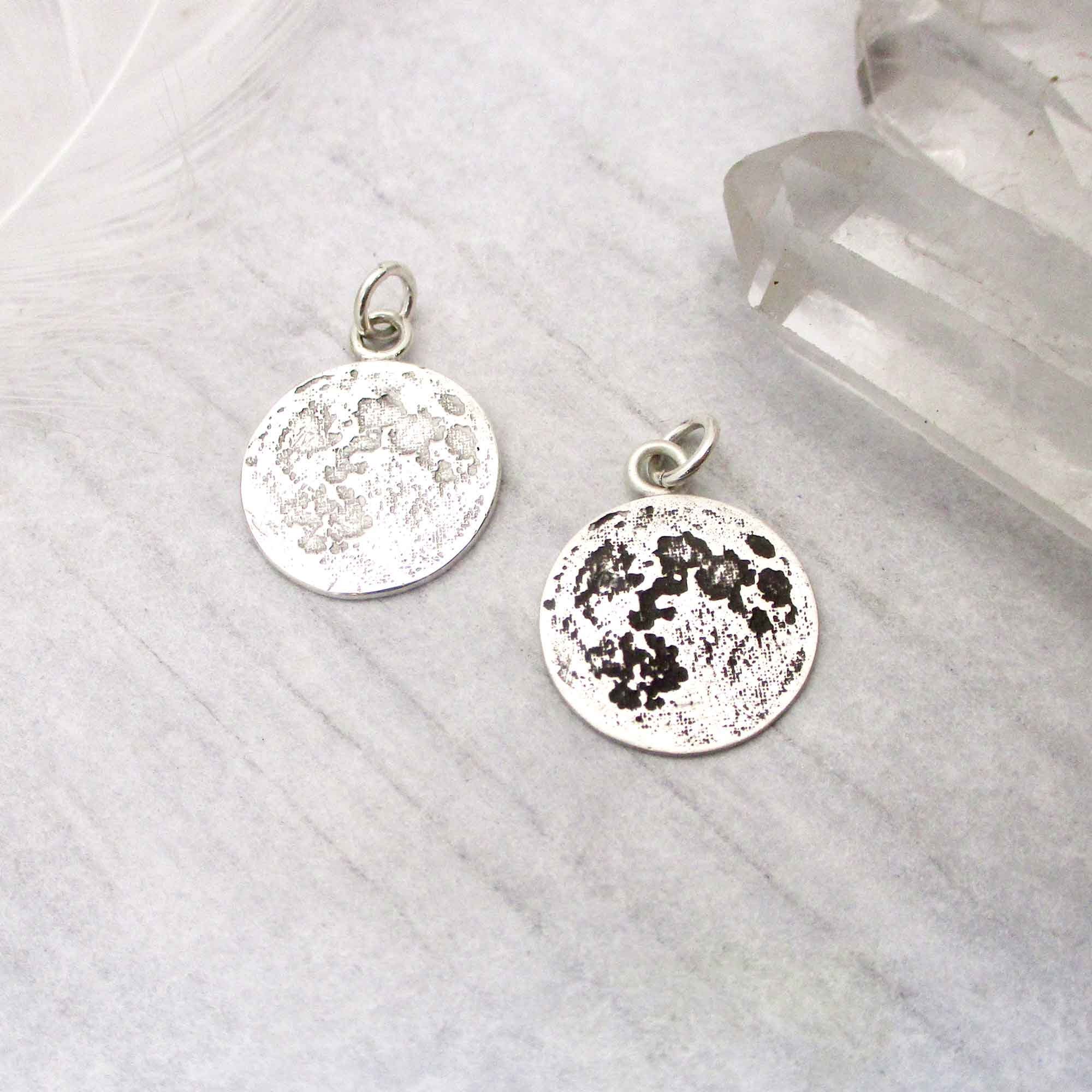 Full Moon Pendant in Sterling Silver, Moon Necklace, Pink Full Moon Pendant in Sterling Silver, Moon Necklace, Pink
