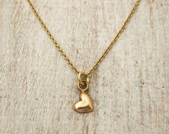 14 Karat Gold Heart Necklace, Heart Name Pendant, Gold Heart Charm, Child's Name Heart Necklace, Mother's Gold Heart Jewelry