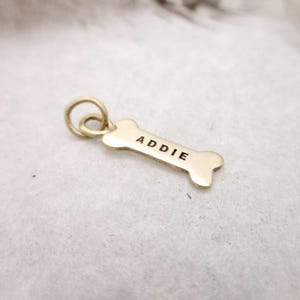 14 Karat Gold Personalized Dog Bone Charm, Memorial Jewelry, Dog Lovers Gift