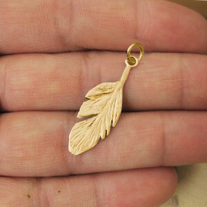 May include: A gold-colored feather charm pendant. The feather is detailed and has a textured surface.