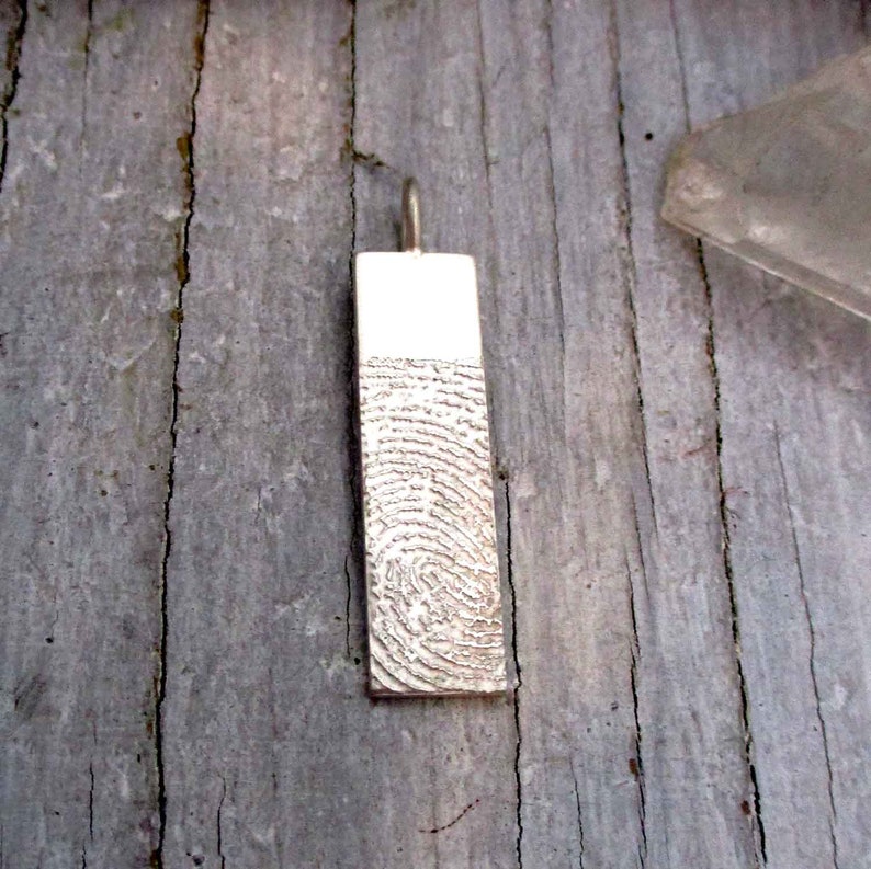 Rectangle Fingerprint Pendant from Digital Image in Sterling Silver