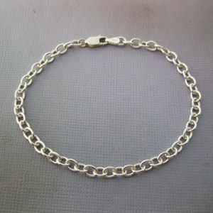 Charm Bracelet Sterling Silver 3.6 mm Cable Chain, Plain Silver Chain Bracelet for Charms, Sterling Heavy Cable Charm Bracelet