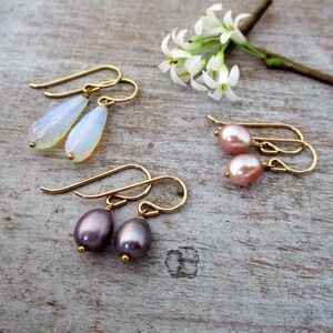 Warm Pink Pearl Earrings in Gold Filled or Sterling Silver, Pearl Hook Earrings, Bridal Jewelry, Bridesmaids Gifts image 3