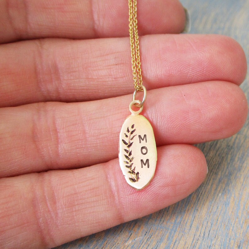 14K Solid Gold Raw Edge Vine Oval Pendant, Gold Personalized Oval Charm, 14k Yellow Gold, Rose Gold, White Gold Personalized Charm Necklace image 3
