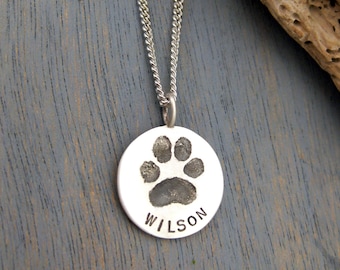 Men's Actual Dog's or Cat's Paw Print Necklace, Pet Loss, Memorial Dog Cat Paw Pendant, Pet Jewelry, Personalized, Dog Jewelry, Cat Jewelry