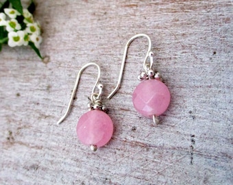 MAID Pink Jade Sterling Silver Hook Earrings