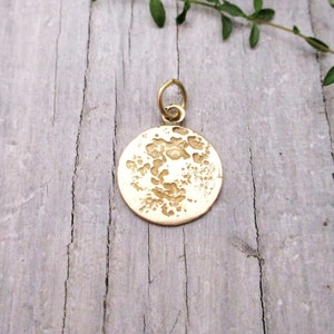 Solid 14 Karat Gold Full Moon Charm Small Version, Wolf Moon, Pink Moon, Moon Pendant