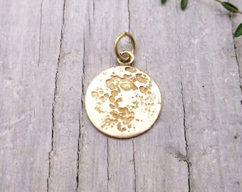 Solid 14 Karat Gold Full Moon Charm Small Version, Wolf Moon, Pink Moon, Moon Pendant