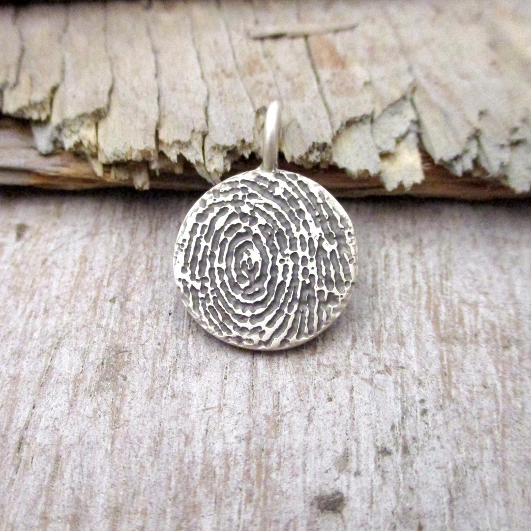 Sterling Silver Fingerprint Circle Pendant From Flat Ink Print