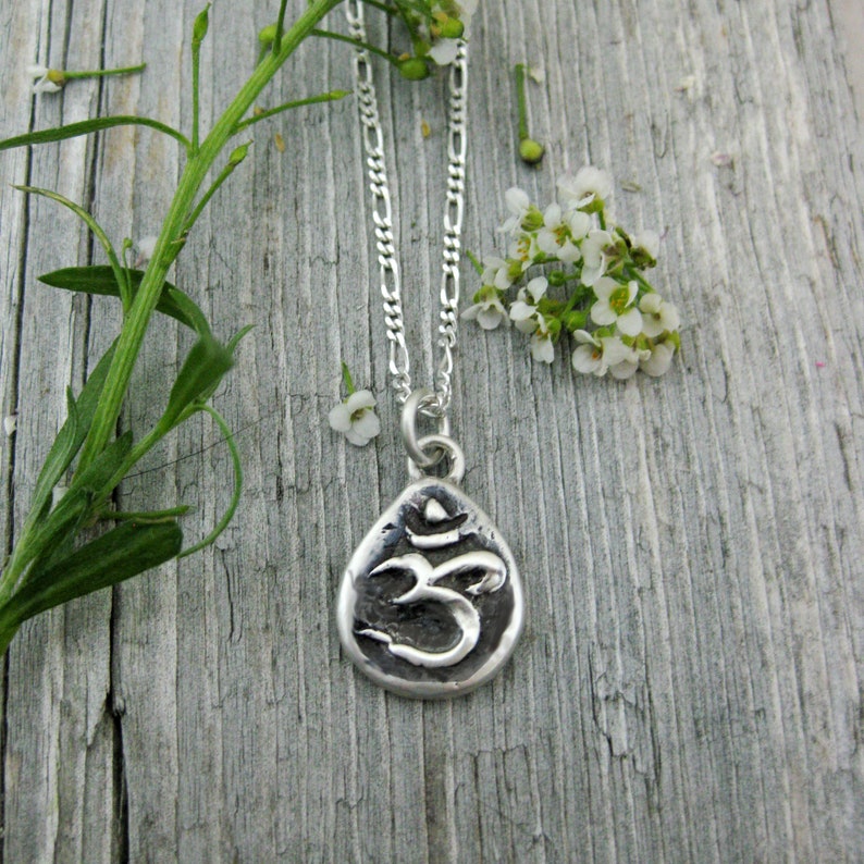 OM Teardrop Amulet Necklace, Yoga Jewelry, Spiritual Jewelry, Symbolic Jewelry, Ohm Charm, Mindfulness, Crown Chakra Charm image 1