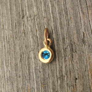 14K Gold Blue Zircon December Birthstone Charm, Solid Yellow Gold Blue Zircon Pendant, Blue Zircon Pendant in Solid Rose Gold, White Gold