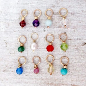 14K Solid Gold Genuine Birthstone Gem Bead Charm, Birth stone charms for every month, small birth stone gems, choose solid gold or silver.