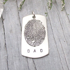 Dog Tag Personalized Fingerprint Pendant in Sterling Silver from Flat Ink Print, Memorial Jewelry, Thumbprint, Men&#39;s Finger Print Dog Tag