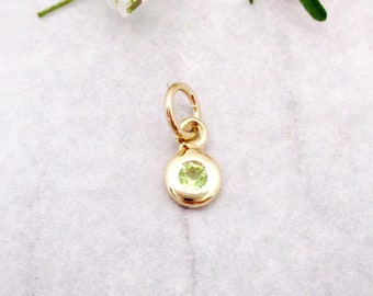 Solid 14 Karat Gold August Birthstone Charm in Genuine Peridot, Gold Birth Stone Peridot Charm Pendant