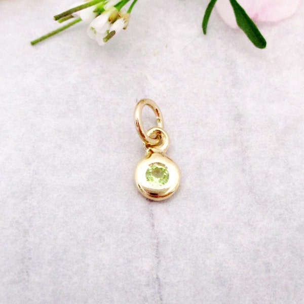 Solid 14 Karat Gold August Birthstone Charm in Genuine Peridot, Gold Birth Stone Peridot Charm Pendant