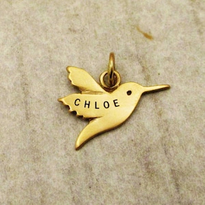 Personalized Hummingbird Charm in Solid 14k Yellow Gold