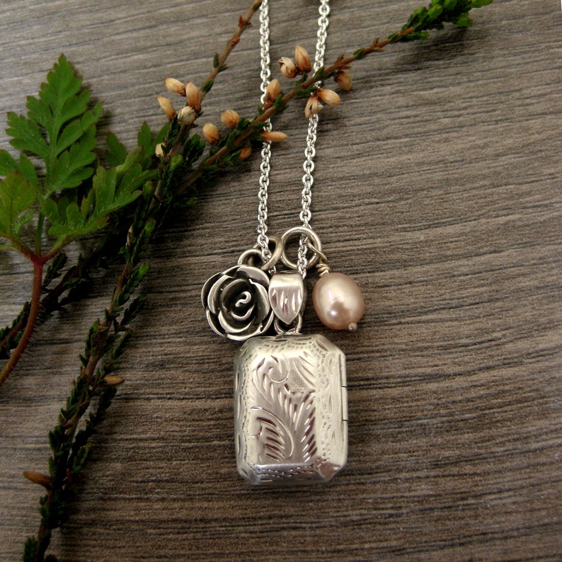 Engraved Small Rectangle Locket in Sterling Silver Vintage Etsy