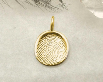 Small Size Solid 14k Gold Organic Shaped Fingerprint Pendant from Digital Image