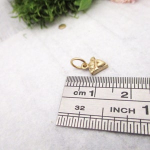 Puede incluir: Un peque&ntilde;o dije dorado con forma de porci&oacute;n de pastel, con un detalle de coraz&oacute;n. El dije mide aproximadamente 1,3 cm de largo y tiene un peque&ntilde;o lazo para sujetarlo a una cadena o pulsera. El dije est&aacute; sobre una superficie blanca.