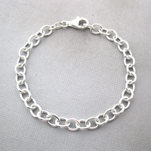 Charm Bracelet Sterling Silver 6mm Cable Chain, Plain Silver Bracelet for Charms, Sterling Large Cable Charm Bracelet