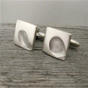 Quadratische Manschettenknöpfe aus Silber mit Fingerabdruckfunktion – inklusive Set