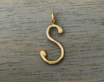 14K Gold Handmade Script Initial Pendant Letter S,  Initial Jewelry, Gold Letter S Initial Charm Necklace, S Initial Monogram Pendant Letter