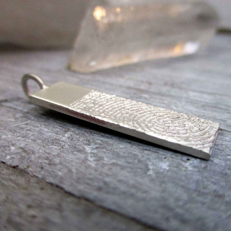 Rectangle Fingerprint Pendant from Digital Image in Sterling Silver