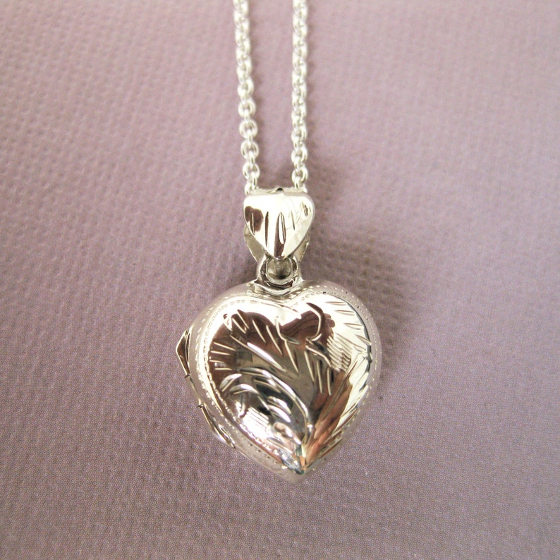 Engraved Small Heart Locket in Sterling Silver Vintage Look - Etsy