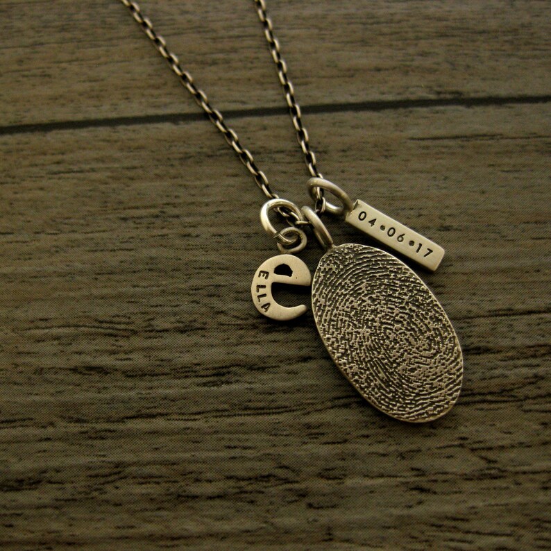 Sterling Silver Fingerprint Pendant Men's Memorial Etsy